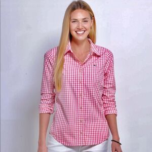 Vineyard Vines Pink Gingham Cotton Poplin Button down Shirt Relaxed Size 4